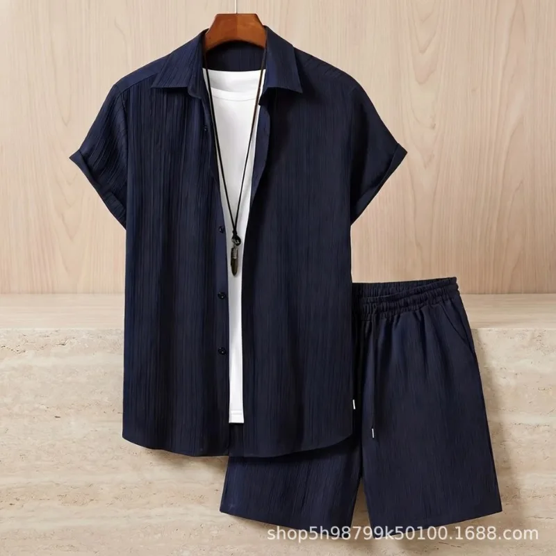 Men's Short Sleeve Shirt Shorts Set Striped Texture Breathable Summer 2-Piece
Men's Short Sleeve Shirt Shorts Set Striped Texture Breathable Summer 2-Piece