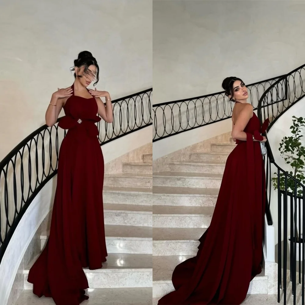 Customized Elegant Burgundy Jersey Evening Dress Delicate Halter Strapless Sleeveless Flowers Backless Open Back Celebrity Gowns
Customized Elegant Burgundy Jersey Evening Dress Delicate Halter Strapless Sleeveless Flowers Backless Open Back Celebrity Gowns