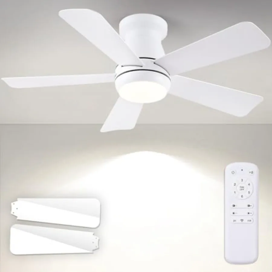 Ceiling Fans with Light and Remote, 40" Flush Mount Ceiling Fan with Dimmable LED, 6 Speeds DC Reversible, Timer, Noiseless, In
Ceiling Fans with Light and Remote, 40" Flush Mount Ceiling Fan with Dimmable LED, 6 Speeds DC Reversible, Timer, Noiseless, In