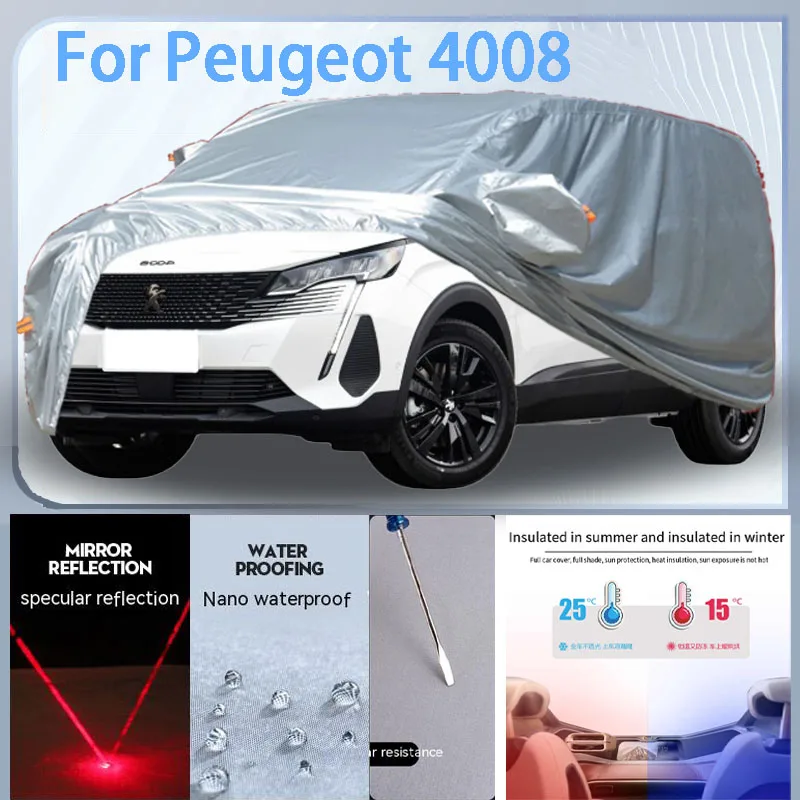 For Peugeot 4008 Full Car cover with UV protection and Winter Insulation roles,Rainproof,Snowproof Ati-frost properties.
For Peugeot 4008 Full Car cover with UV protection and Winter Insulation roles,Rainproof,Snowproof Ati-frost properties.