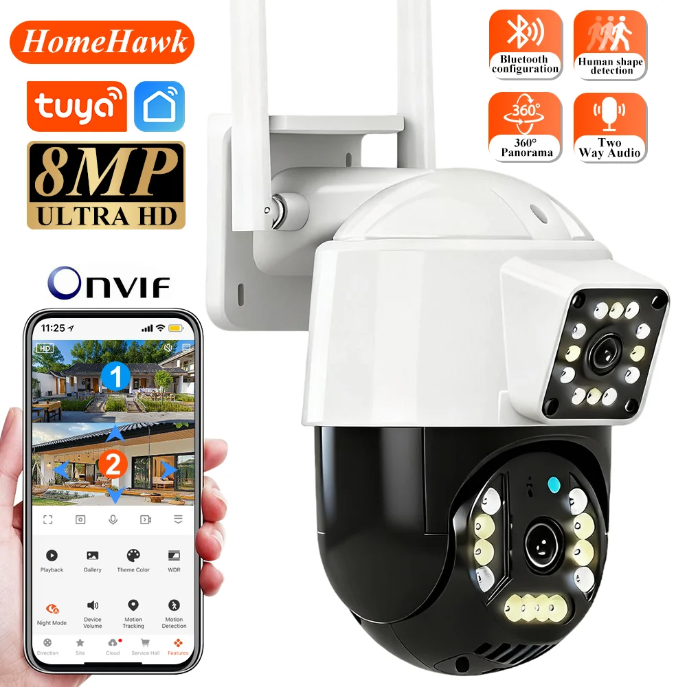 5G/2,4G Wi-Fi камера с двумя объективами Tuya HD 8MP Беспроводная сеть с двойным экраном Водонепроницаемая камера безопасности Уличная камера наблюдения
5G/2,4G Wi-Fi камера с двумя объективами Tuya HD 8MP Беспроводная сеть с двойным экраном Водонепроницаемая камера безопасности Уличная камера наблюдения