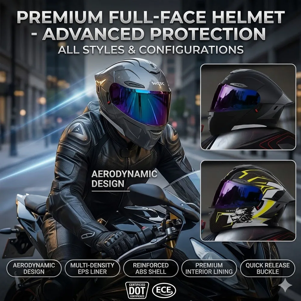 DOT Approved Motorcycle Helmet Full Face Moto Helmet with Large Rear Spoiler Iridescent Visor Racing Safety Cap Casco Moto 2026
DOT Approved Motorcycle Helmet Full Face Moto Helmet with Large Rear Spoiler Iridescent Visor Racing Safety Cap Casco Moto 2026