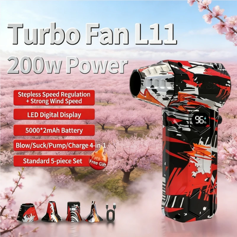 L11 Бесщеточный Violent Turbo Fan 450000 об/мин 53 м/с Сильный ветровой пылесос Type-C
L11 Бесщеточный Violent Turbo Fan 450000 об/мин 53 м/с Сильный ветровой пылесос Type-C