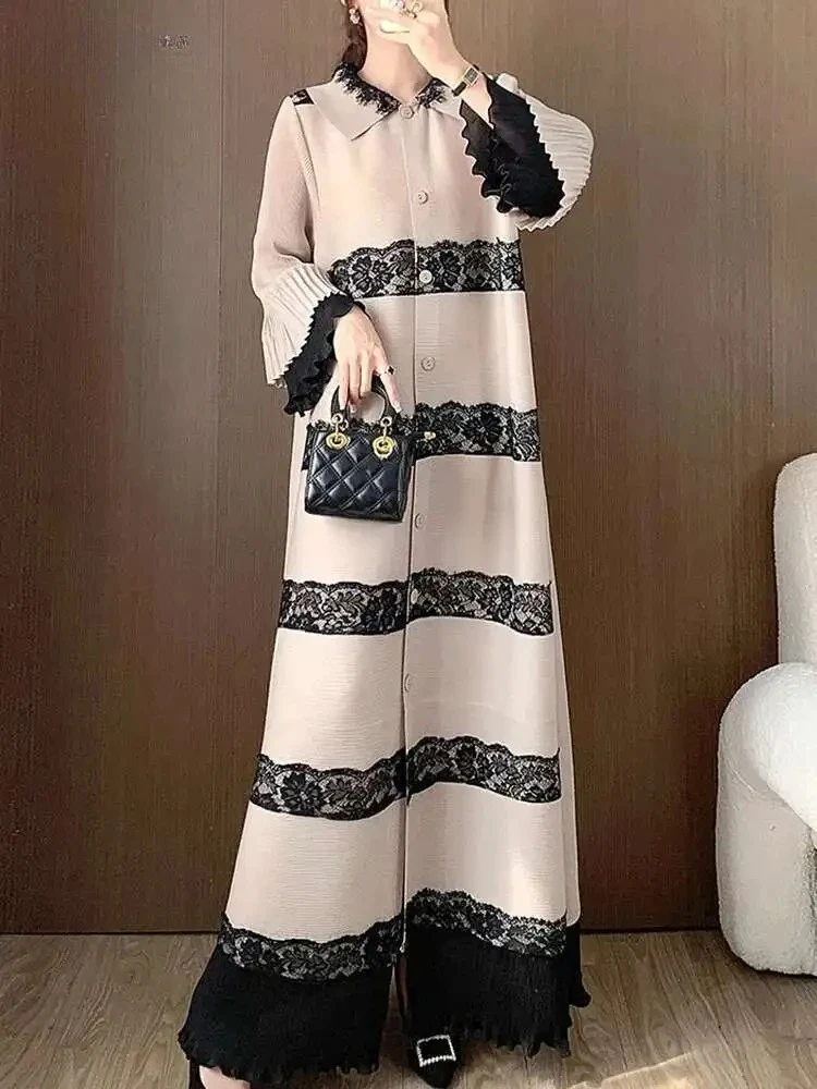 Women's Lapel Full Open Collar Single-breasted Retro Style Miyake Summer New 2025 Elegant Ladies Long Dresses Pleated Lace Dress
Women's Lapel Full Open Collar Single-breasted Retro Style Miyake Summer New 2025 Elegant Ladies Long Dresses Pleated Lace Dress