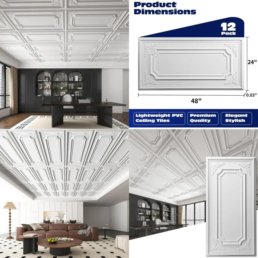 12-Pack 2x4ft PVC 3D Wall Panels for Ceilings, Kitchens, and Bathrooms, White, 96 Sq. Ft. Coverage
12-Pack 2x4ft PVC 3D Wall Panels for Ceilings, Kitchens, and Bathrooms, White, 96 Sq. Ft. Coverage
