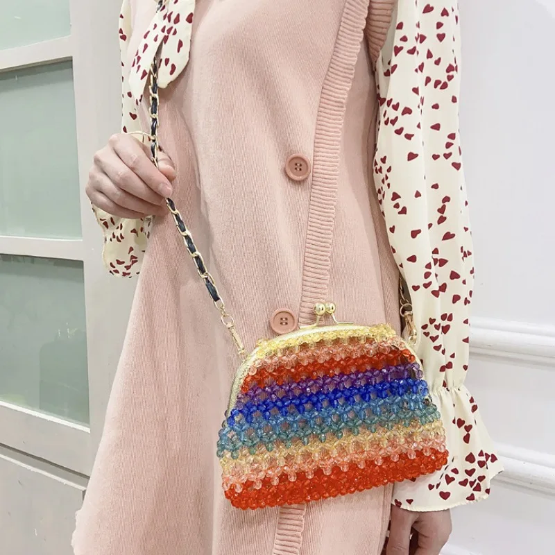 Sweet Rainbow Acrylic Beaded Weaving Crossbody Bags for Woman New Fashion Colorful Splice Design Buckle Women's Shoulder Bag
Sweet Rainbow Acrylic Beaded Weaving Crossbody Bags for Woman New Fashion Colorful Splice Design Buckle Women's Shoulder Bag