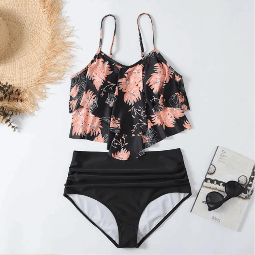 U-neck Sleeveless Floral Printed Swimwear Split Skinny Solid Color Ruffle Shorts Swimwear Striped Design Nylon Material
U-neck Sleeveless Floral Printed Swimwear Split Skinny Solid Color Ruffle Shorts Swimwear Striped Design Nylon Material