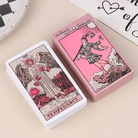 Pink Rider Waite Tarot Cards Deck Set for Beginners Prophecy Divination Deck Family Party Board Fate Card Fortune Telling Game