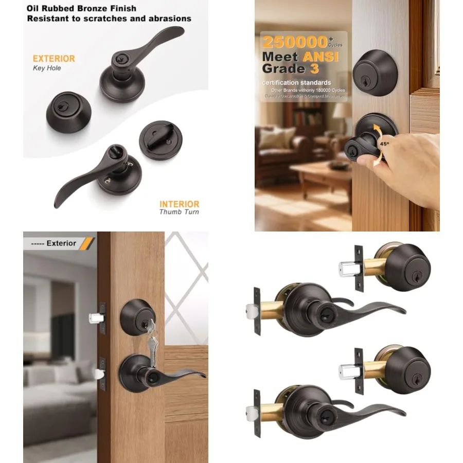 Keyed-Alike Door Levers and Single Cylinder Deadbolts Combination Locksets, Front/Entry Handleset with Same Key, Reversible Wav
Keyed-Alike Door Levers and Single Cylinder Deadbolts Combination Locksets, Front/Entry Handleset with Same Key, Reversible Wav