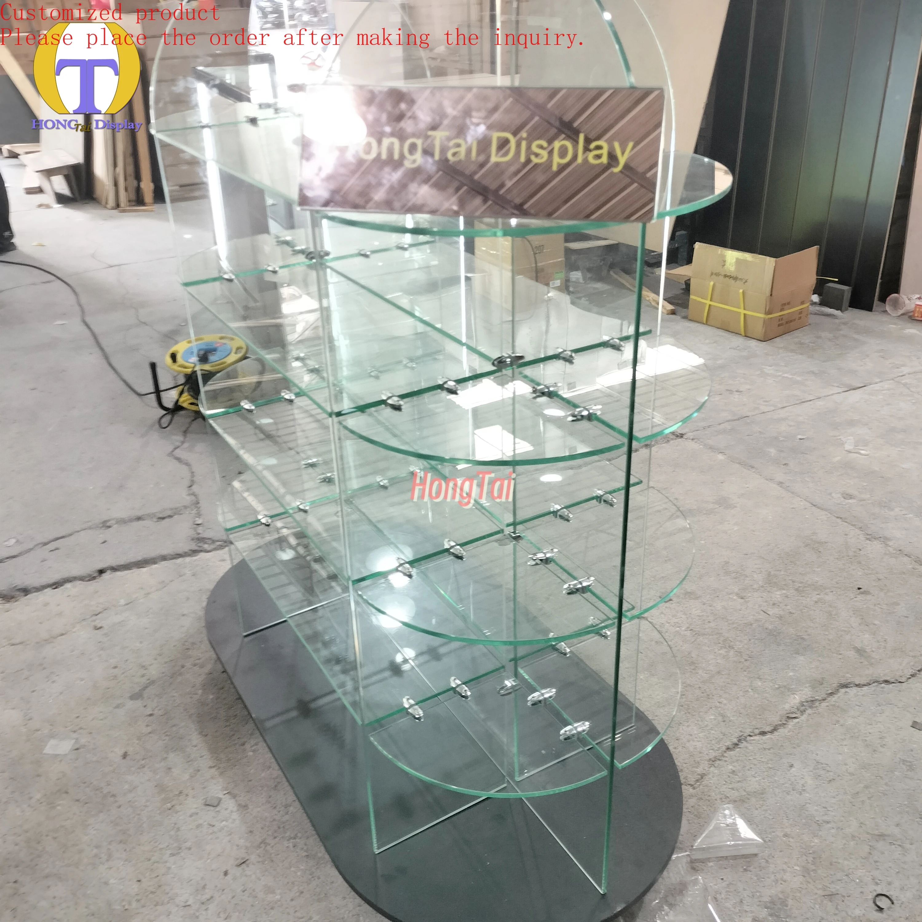 Custom.HongTai Factory Custom Size Glass Display Case Frameless Full View Design Smoke Store Showcase
Custom.HongTai Factory Custom Size Glass Display Case Frameless Full View Design Smoke Store Showcase
