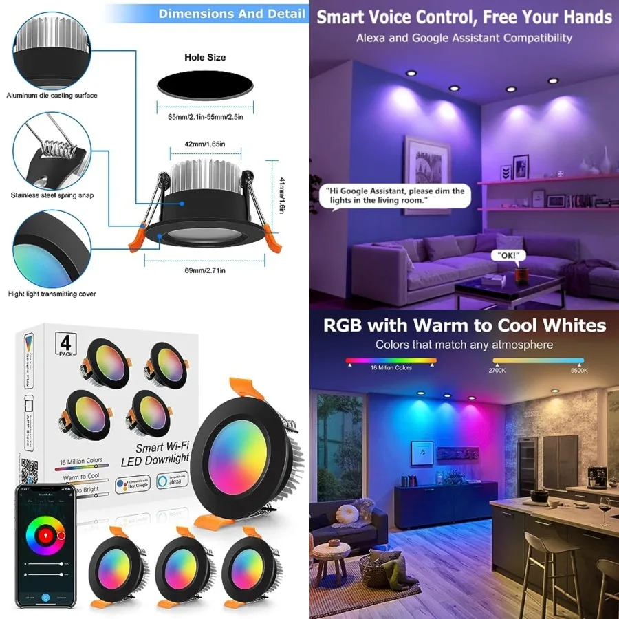 2 Inch Recessed Lighting, Smart WiFi LED Downlight, 5W LED Ceiling Light Compatible with Alexa/Google Assistant, Dimmable RGB a
2 Inch Recessed Lighting, Smart WiFi LED Downlight, 5W LED Ceiling Light Compatible with Alexa/Google Assistant, Dimmable RGB a