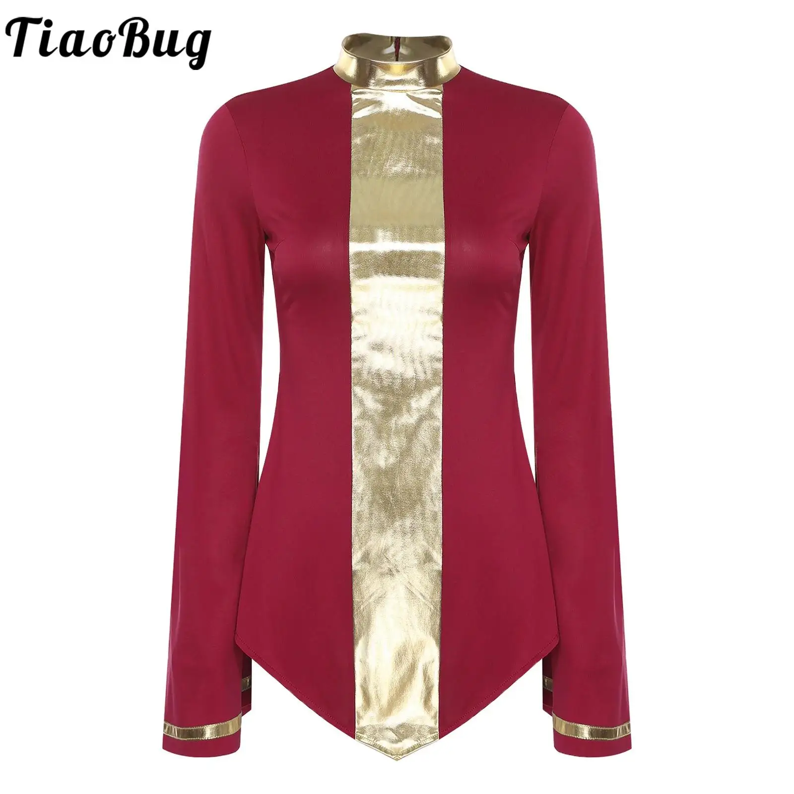 Women Liturgical Praise Dance Shirts Blouse Mock Neck Flared Long Sleeve Zipper Metallic Stage Top for Worship Lyrical Dancewear
Women Liturgical Praise Dance Shirts Blouse Mock Neck Flared Long Sleeve Zipper Metallic Stage Top for Worship Lyrical Dancewear