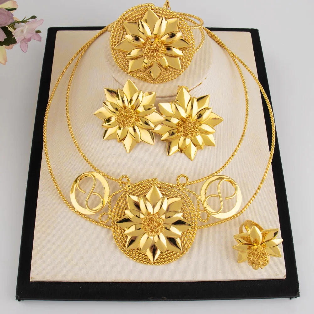Golden Color Fashion Luxury jewelry sets Bangle Earrings Ring Necklace woman for Dubai African Women Party Jewelry Gifts
Golden Color Fashion Luxury jewelry sets Bangle Earrings Ring Necklace woman for Dubai African Women Party Jewelry Gifts