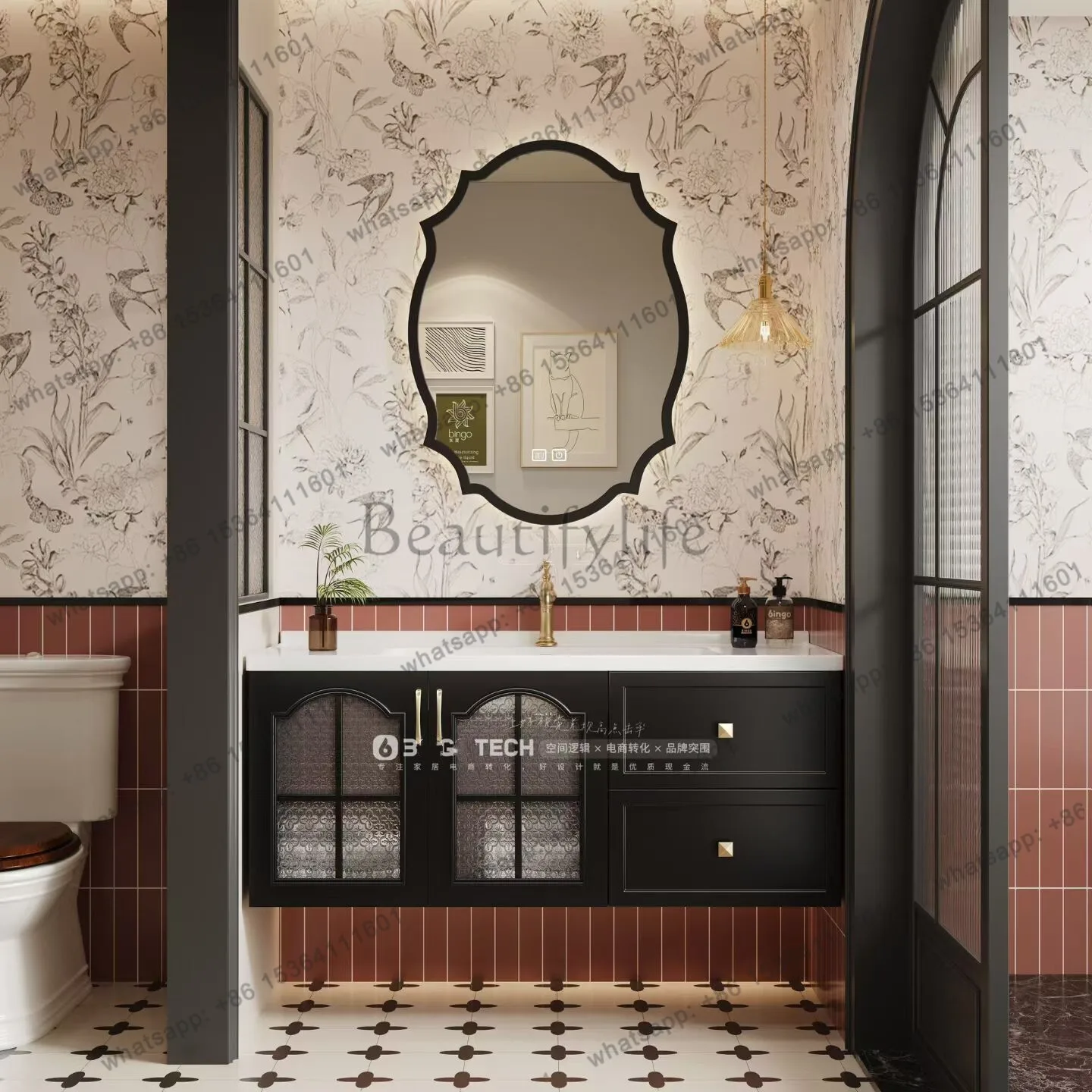 French retro style bathroom cabinet combination oak rock slab ceramic integrated basin
French retro style bathroom cabinet combination oak rock slab ceramic integrated basin