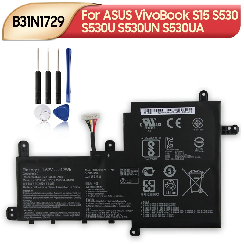 NEW Replacement Laptop Battery B31N1729 For ASUS VivoBook S15 S530 S530U S530UN S530UA 3653mAh
NEW Replacement Laptop Battery B31N1729 For ASUS VivoBook S15 S530 S530U S530UN S530UA 3653mAh