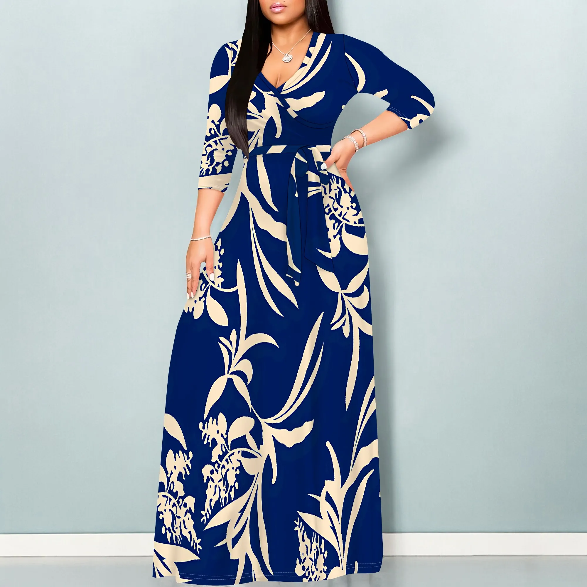 Women's 3/4 Sleeve V Neck Women Long Dress Fashion Printed Split Hem Club Party Casual Maxi Dress
Women's 3/4 Sleeve V Neck Women Long Dress Fashion Printed Split Hem Club Party Casual Maxi Dress