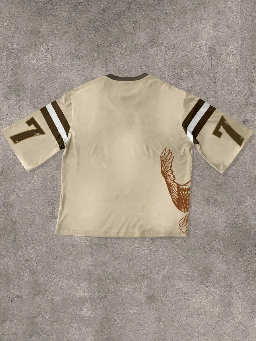 Mens Casual Short Sleeve T-Shirt With Eagle Print And Number 7 On Sleeves
Mens Casual Short Sleeve T-Shirt With Eagle Print And Number 7 On Sleeves