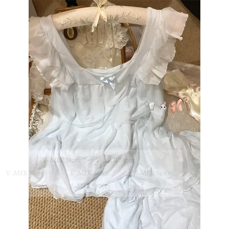 Princess Style Modal Pajamas Lady Sexy Mesh Ruffles Trim Sleepwear Sleeveless Top Shorts Suit 2Pcs Home Clothes Summer Nightwear
Princess Style Modal Pajamas Lady Sexy Mesh Ruffles Trim Sleepwear Sleeveless Top Shorts Suit 2Pcs Home Clothes Summer Nightwear