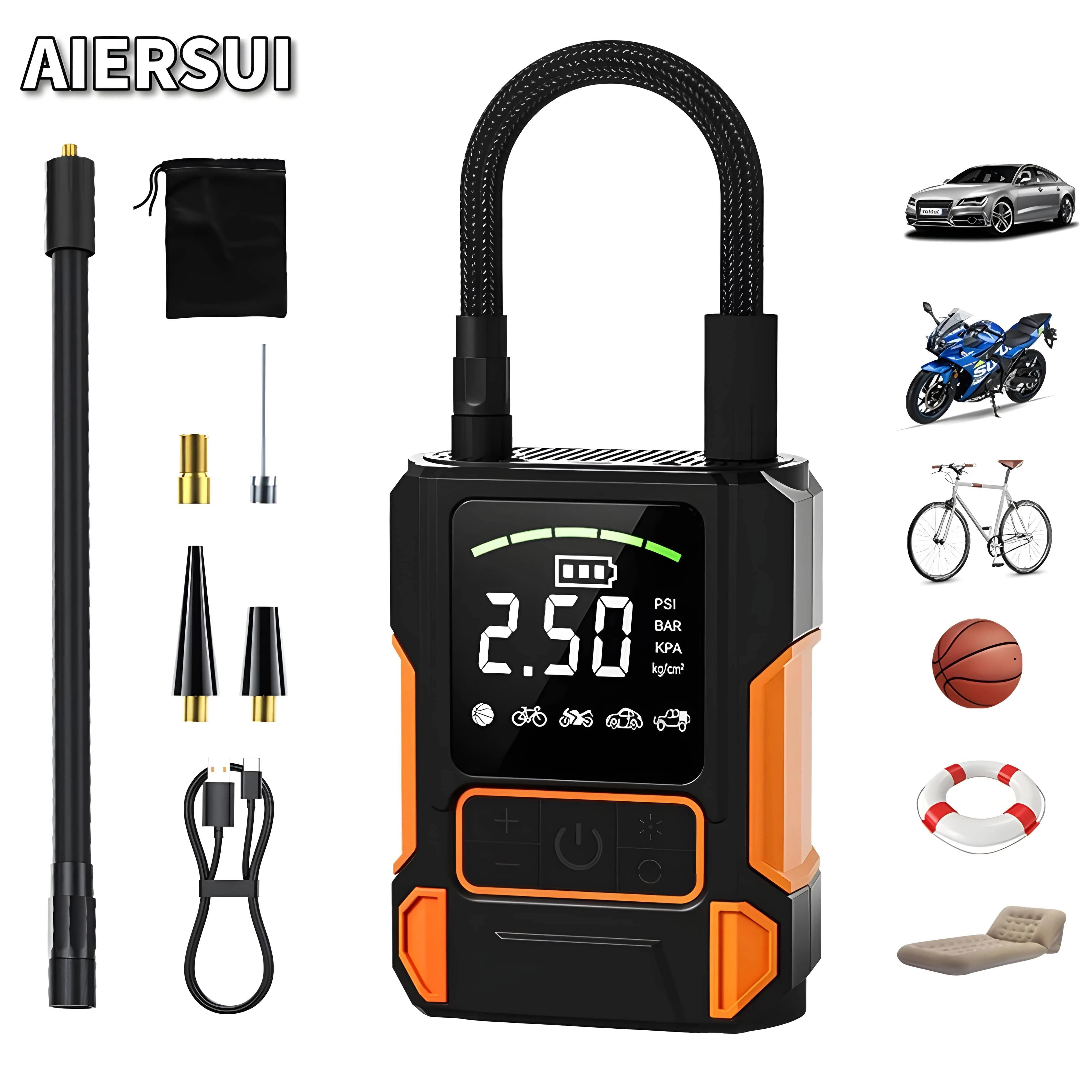 Портативный воздушный компрессор, быстрая зарядка для накачивания высокого давления со светодиодной подсветкой, используется для автомобилей/мотоциклов. 
Портативный воздушный компрессор, быстрая зарядка для накачивания высокого давления со светодиодной подсветкой, используется для автомобилей/мотоциклов.