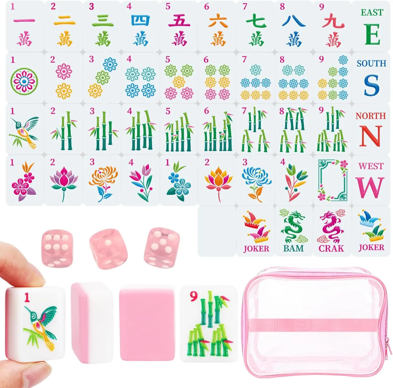 166 American Mahjong Tile Set with Storage Bag & Dice, 1.2" Mini Pink 3D Engraved Melamine Mahjong Tiles for Adults, Friends and
166 American Mahjong Tile Set with Storage Bag & Dice, 1.2" Mini Pink 3D Engraved Melamine Mahjong Tiles for Adults, Friends and