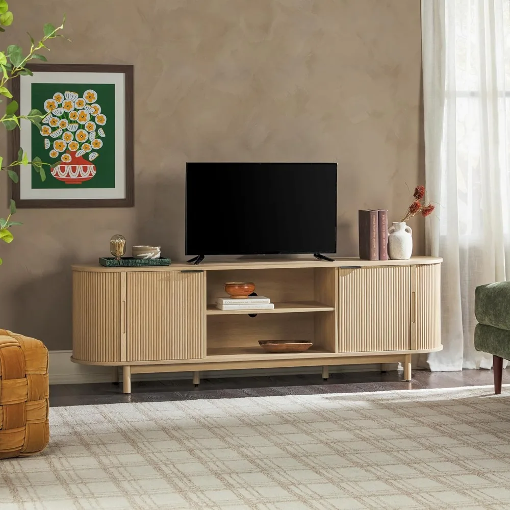 Modern Curved Reeded TV Stand for TVs up to 75 Inches, Credenza with Sliding Doors and Adjustable Shelves
Modern Curved Reeded TV Stand for TVs up to 75 Inches, Credenza with Sliding Doors and Adjustable Shelves