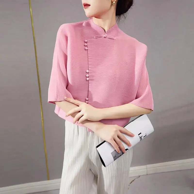 Button Chinese Knot Design Women's Shirt Elegant Niche High-end Stand Collar Half Sleeve Elastic Loose Blouse Top LBLQ
Button Chinese Knot Design Women's Shirt Elegant Niche High-end Stand Collar Half Sleeve Elastic Loose Blouse Top LBLQ