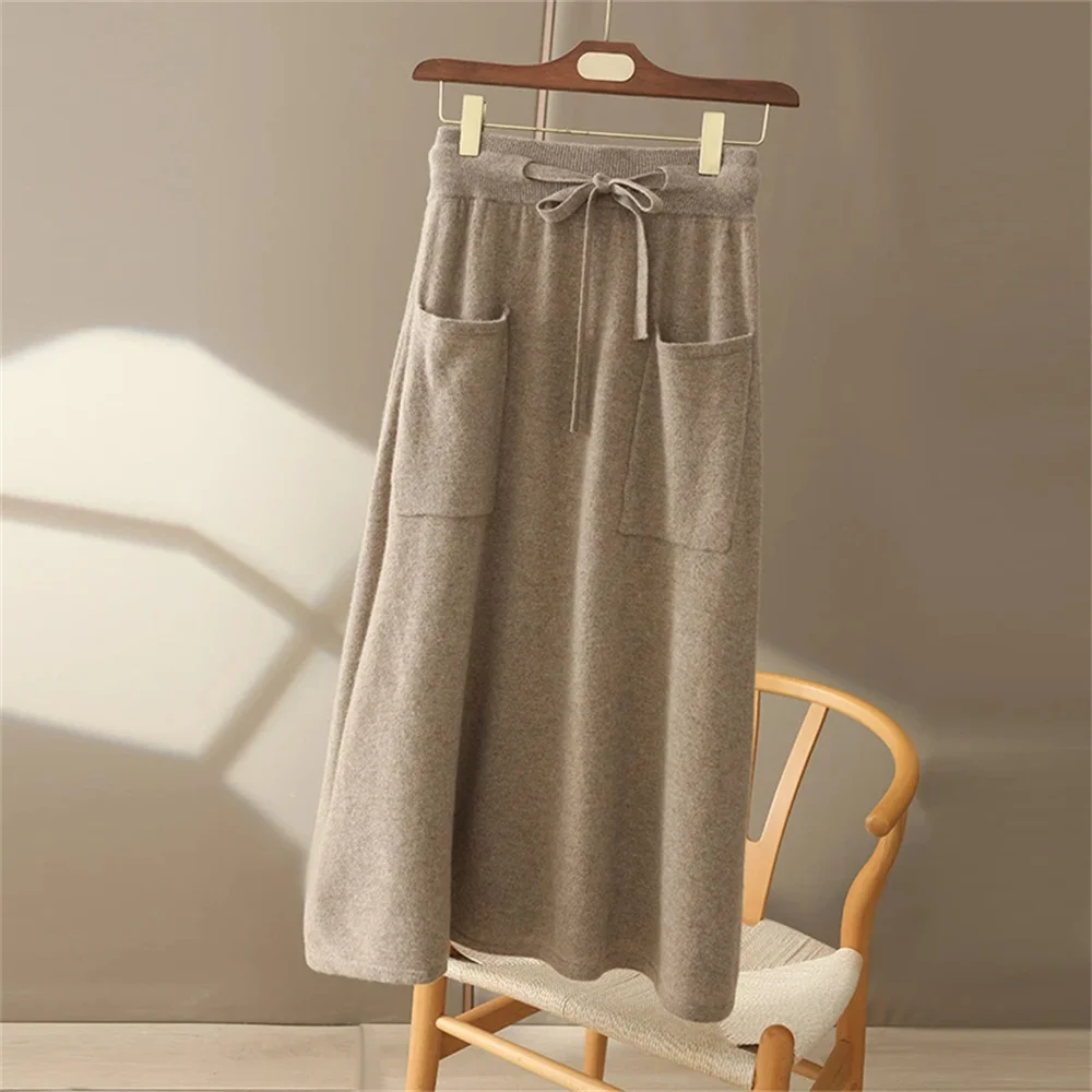 Autumn Winter 100% Pure Wool Skirt Women's Pocket Lace-up Long Skirt High Waist Slim Cashmere Knit A-Line Skirt
Autumn Winter 100% Pure Wool Skirt Women's Pocket Lace-up Long Skirt High Waist Slim Cashmere Knit A-Line Skirt