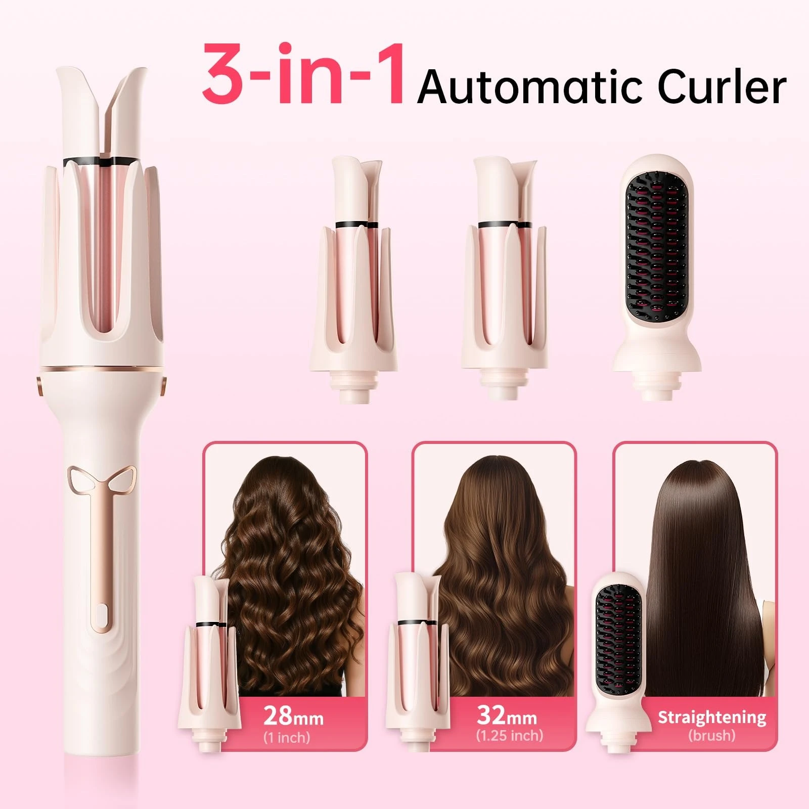 Automatic Curling Iron Beach Wave Curling Wand Ceramic Coated Straightening Brush 1inch and 1.25 inch Portable 3-in-1Hair Curler
Automatic Curling Iron Beach Wave Curling Wand Ceramic Coated Straightening Brush 1inch and 1.25 inch Portable 3-in-1Hair Curler