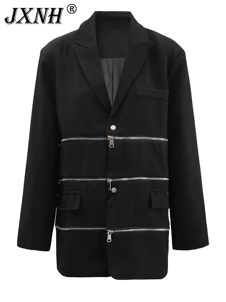 Black Zipper Two Ways Wear Big Size Blazer Women New Lapel Long Sleeve Jacket Fashion Tide Spring Autumn 2024
Black Zipper Two Ways Wear Big Size Blazer Women New Lapel Long Sleeve Jacket Fashion Tide Spring Autumn 2024