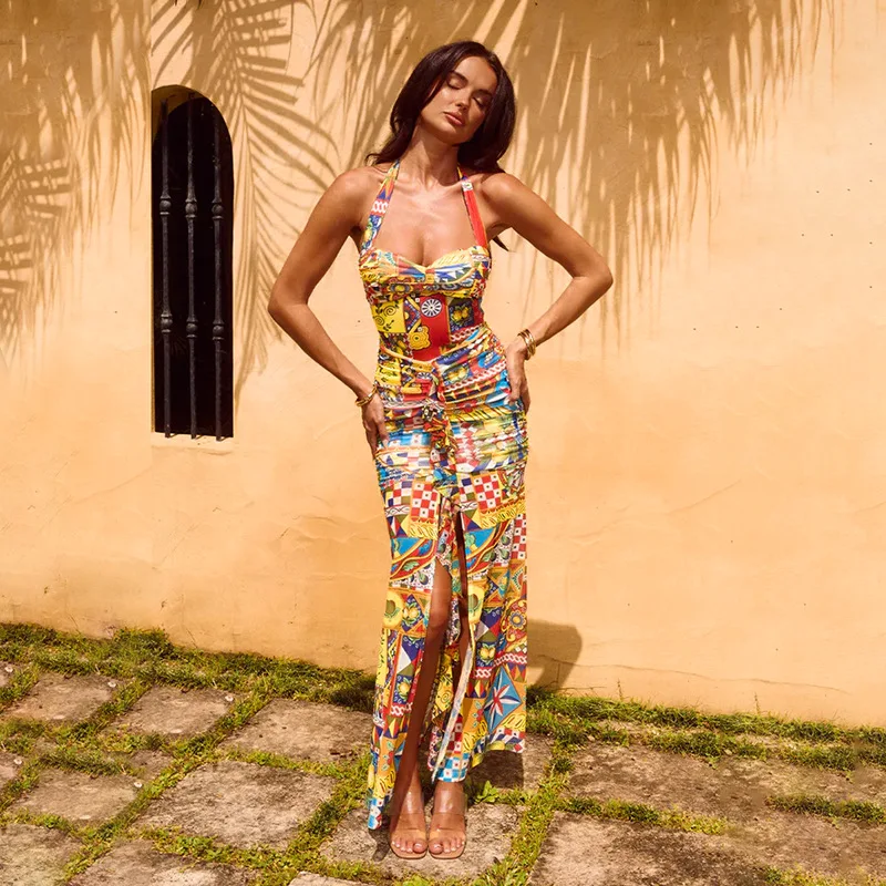 Halter Colored Printing Women's Prom Dress Front Split Backless Party Gown Sleeveless Sheath Slim Evening Skirt Newest In Stock
Halter Colored Printing Women's Prom Dress Front Split Backless Party Gown Sleeveless Sheath Slim Evening Skirt Newest In Stock