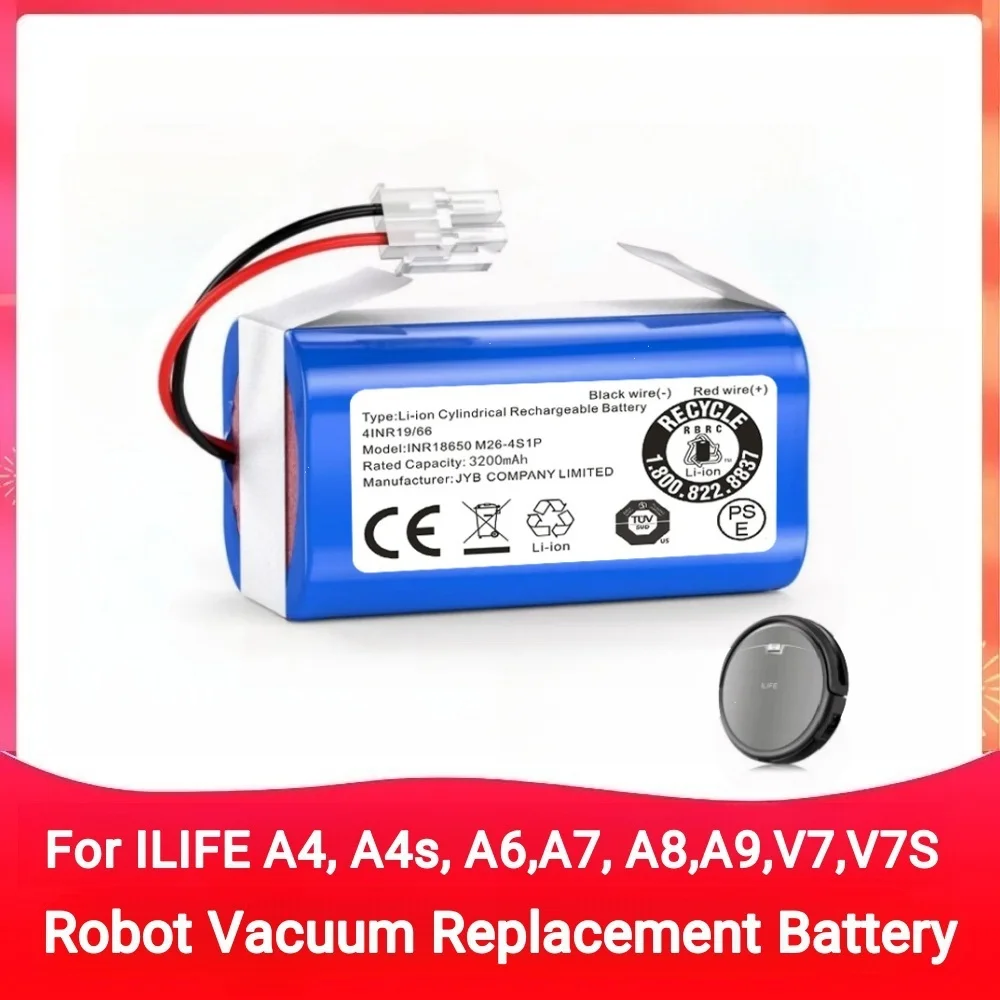 Original 14.8V 2600mAh Robot Vacuum Replacement Battery For ILIFE A4,A4s,A6,A7,A8,A9,V7,V7S Robot INR18650 M26-4S1P Batteries
Original 14.8V 2600mAh Robot Vacuum Replacement Battery For ILIFE A4,A4s,A6,A7,A8,A9,V7,V7S Robot INR18650 M26-4S1P Batteries