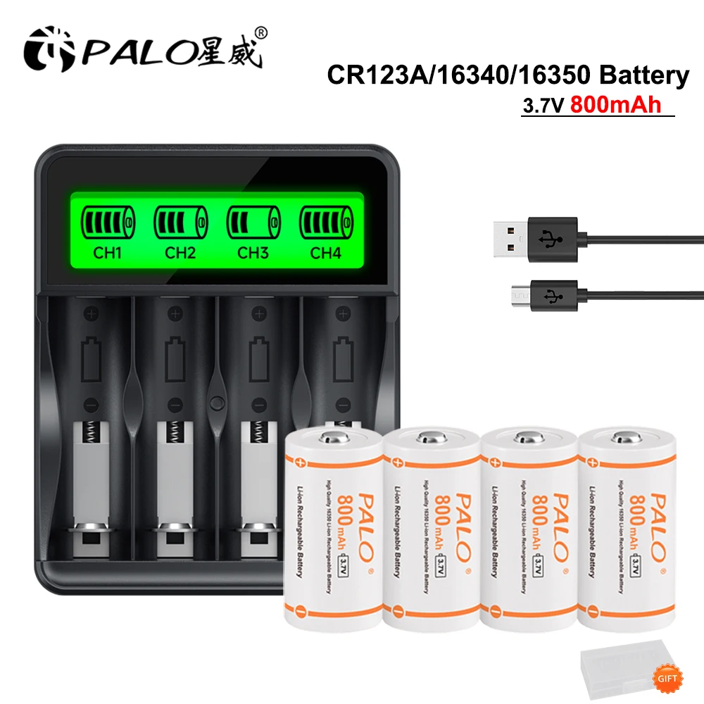 Аккумулятор PALO CR123A RCR 123 16340 3.7V 16350, литий-ионный, перезаряжаемый + зарядное устройство с ЖК-дисплеем на 4 слота для аккумуляторов 10440, 14500, 14430
Аккумулятор PALO CR123A RCR 123 16340 3.7V 16350, литий-ионный, перезаряжаемый + зарядное устройство с ЖК-дисплеем на 4 слота для аккумуляторов 10440, 14500, 14430