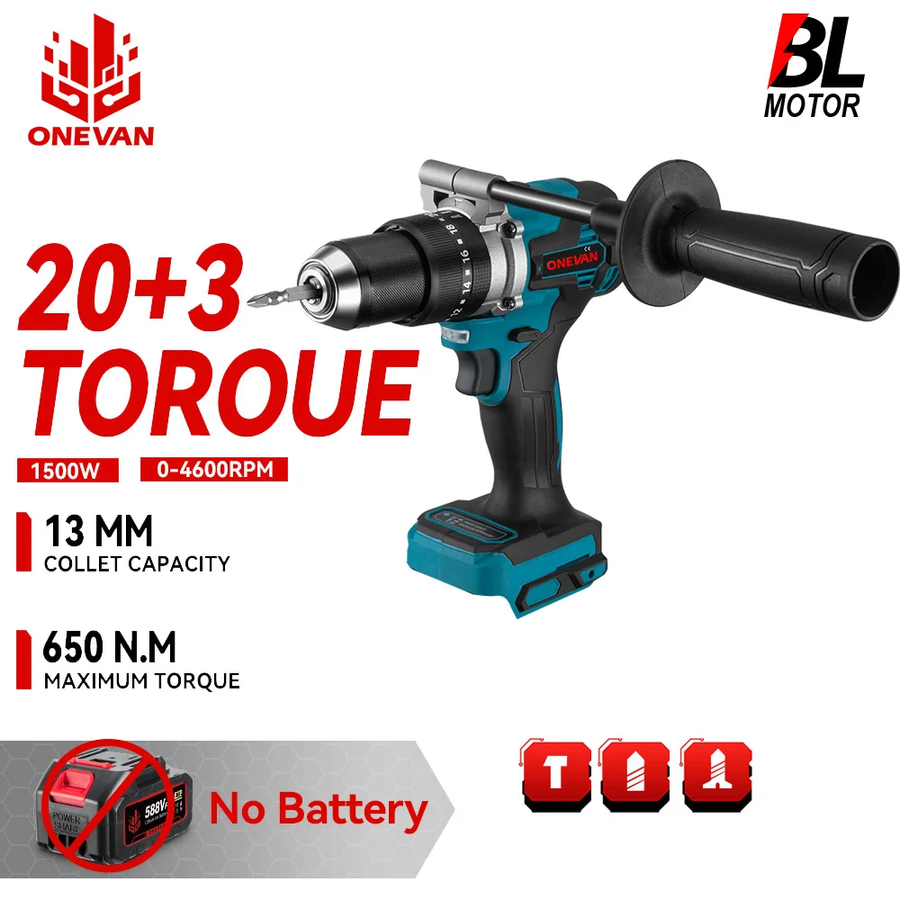 ONEVAN 1500W Brushless Electric Impact Drill Cordless 20+3 Torque Multifunctional Electric Drill Tools For Makita Battery Pin
ONEVAN 1500W Brushless Electric Impact Drill Cordless 20+3 Torque Multifunctional Electric Drill Tools For Makita Battery Pin