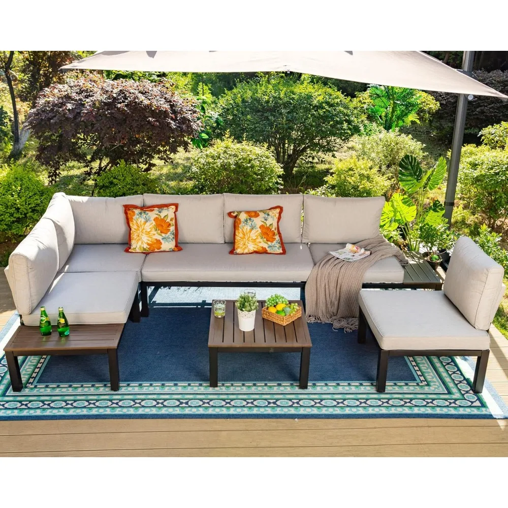 6 Pieces Patio Furniture Set,Outdoor Metal Frame Patio Sectional Sofa Conversation Set with Coffee Table&Removable Cushion
6 Pieces Patio Furniture Set,Outdoor Metal Frame Patio Sectional Sofa Conversation Set with Coffee Table&Removable Cushion