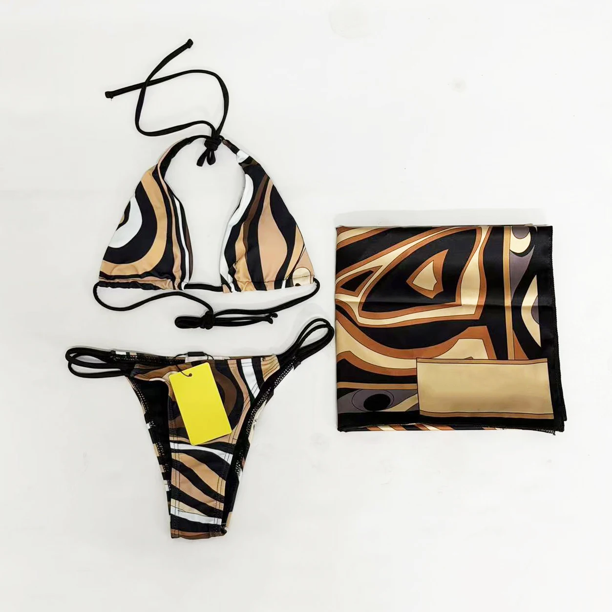 Classic Women's Brown Scarf Bikini Sets with Designer Letter Signature Logo Luxury Design Women's Two-Piece Swimsuits Swimwear
Classic Women's Brown Scarf Bikini Sets with Designer Letter Signature Logo Luxury Design Women's Two-Piece Swimsuits Swimwear