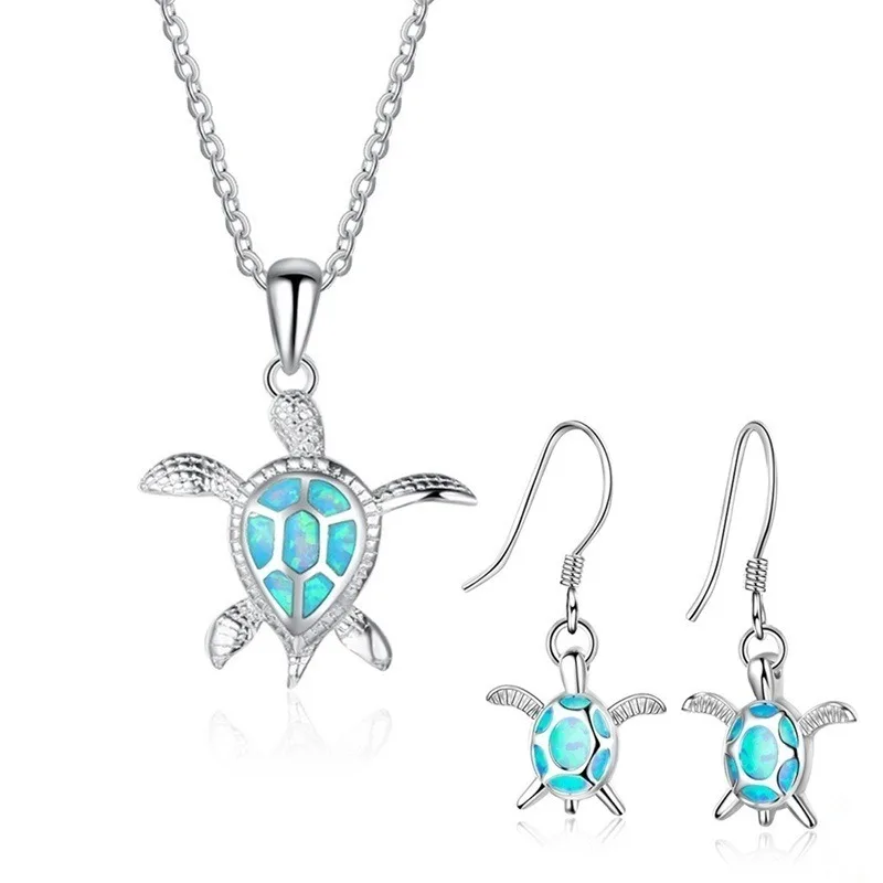 Fashion Cute Turtle Animal Jewelry Set For Women Imitation Blue Fire Opal Pendant Necklace Earrings Set Women Wedding Band
Fashion Cute Turtle Animal Jewelry Set For Women Imitation Blue Fire Opal Pendant Necklace Earrings Set Women Wedding Band