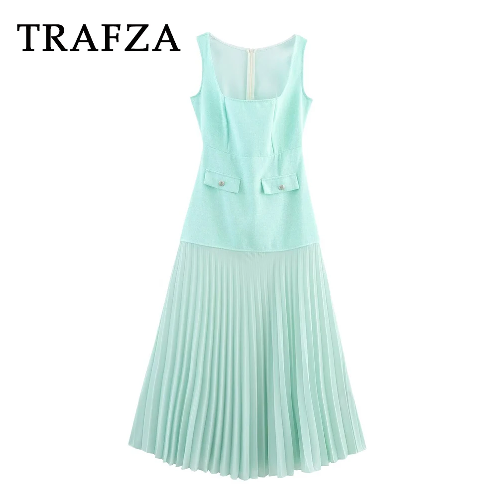TRAFZA Chic Green Patchwork Pleated Woman Dress Fashion 2025 Summer Square Neck Y2K Dress Holiday Beach Elegant Sheath Vestidos
TRAFZA Chic Green Patchwork Pleated Woman Dress Fashion 2025 Summer Square Neck Y2K Dress Holiday Beach Elegant Sheath Vestidos
