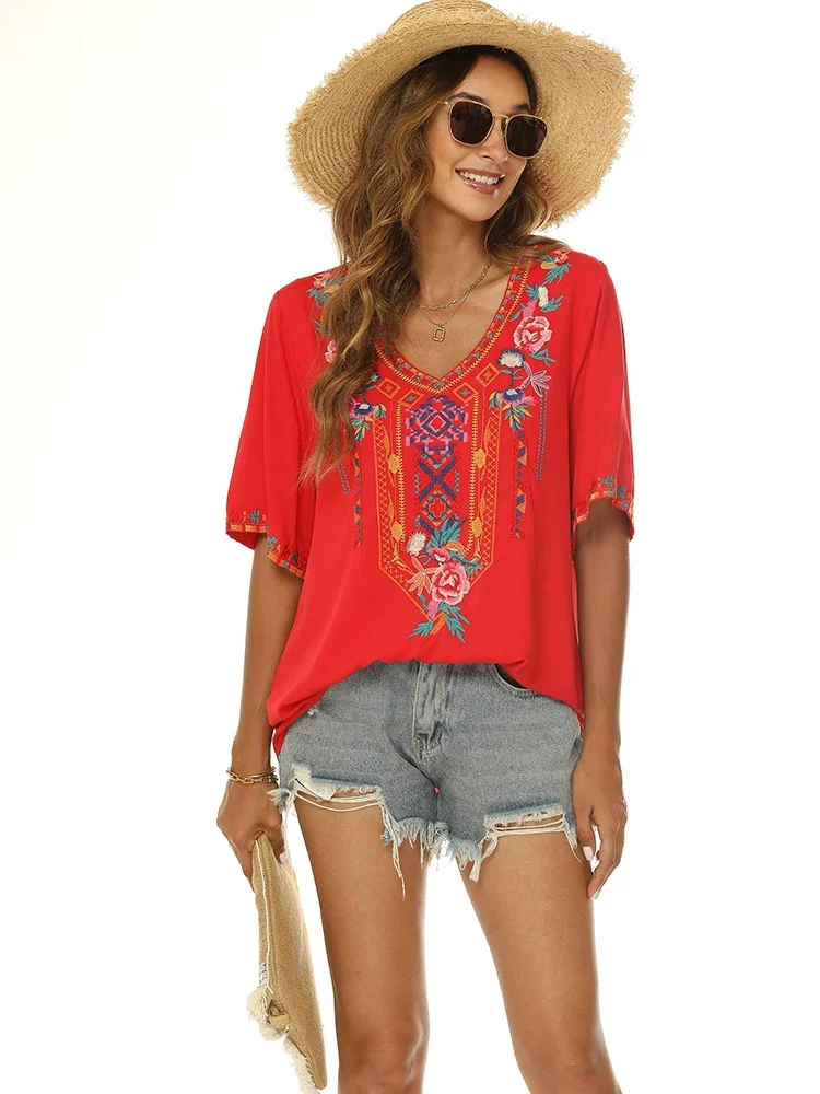 KHALEE YOSE Red Boho Embroidery Blouse Tops Floral Vintage Chic V-neck Women Shirt 23xl Loose Hippie Ladies Holiday Shirt Tops
KHALEE YOSE Red Boho Embroidery Blouse Tops Floral Vintage Chic V-neck Women Shirt 23xl Loose Hippie Ladies Holiday Shirt Tops