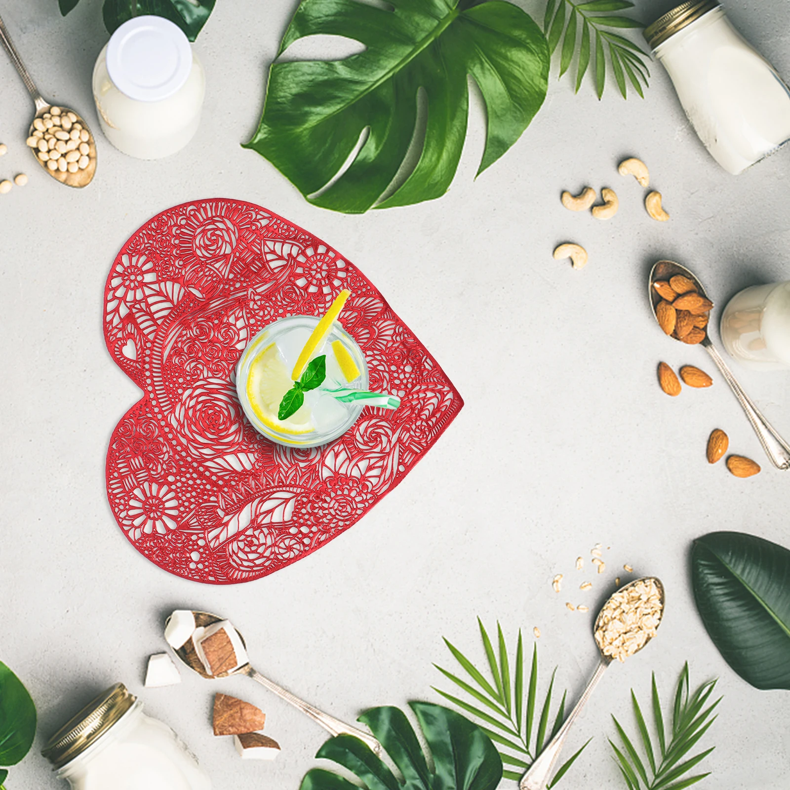 2pcs Heart Shaped Rose Placemat PVC Material Easy to Clean Romantic Table Decor for Home Bar Restaurant Valentine Gifts
2pcs Heart Shaped Rose Placemat PVC Material Easy to Clean Romantic Table Decor for Home Bar Restaurant Valentine Gifts