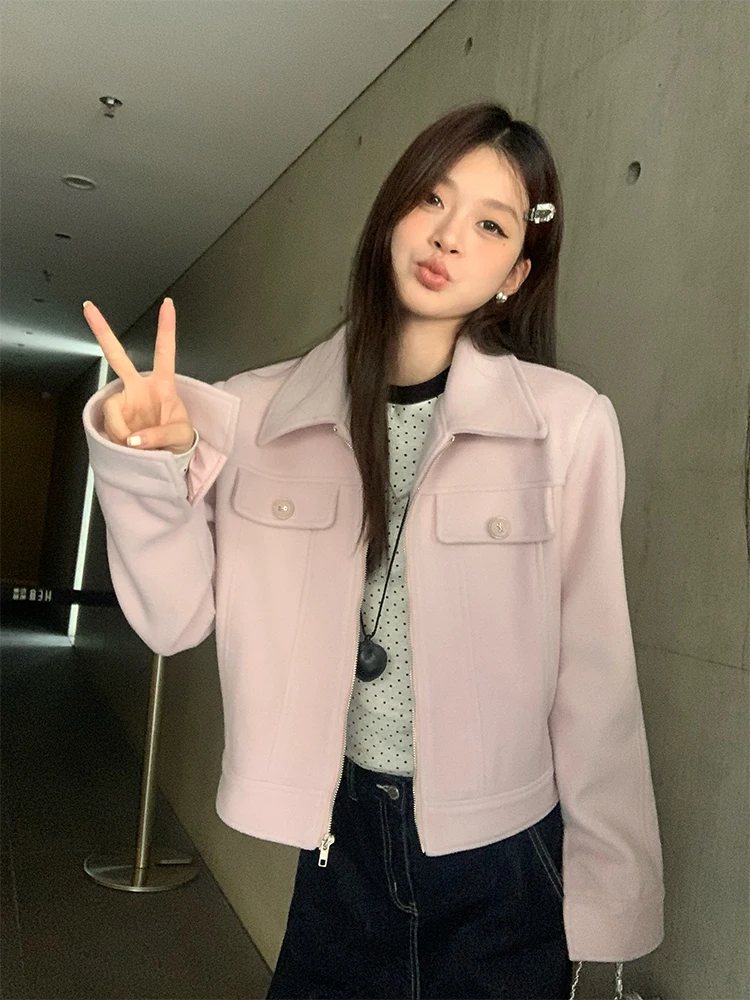 Розовое шерстяное пальто свободного кроя Long Sve Женская верхняя одежда на молнии Корейский дизайн Осень Зима Faion Commute Sle
Розовое шерстяное пальто свободного кроя Long Sve Женская верхняя одежда на молнии Корейский дизайн Осень Зима Faion Commute Sle