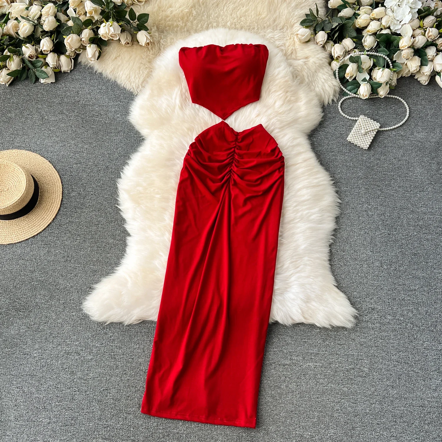 Women Vintage Two Pieces Skirt Sets Women Folds Sleeveless Off Shoulder Crop Top Elastic Waist High Elastic Waist Pencil Drees
Women Vintage Two Pieces Skirt Sets Women Folds Sleeveless Off Shoulder Crop Top Elastic Waist High Elastic Waist Pencil Drees