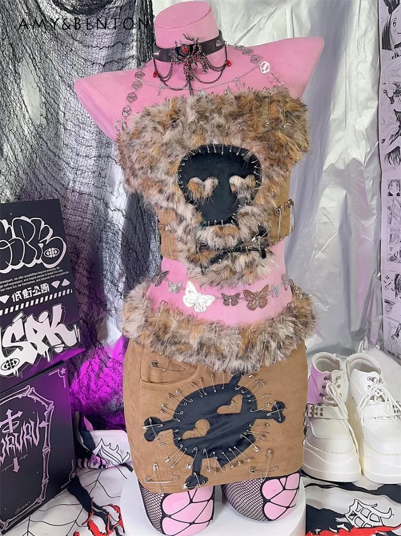 European Y2K Millennial Hottie Yabi Punk Skull Leopard Print Vest Short Skirt Maillard Japanese Shibuya Two-piece Set Women
European Y2K Millennial Hottie Yabi Punk Skull Leopard Print Vest Short Skirt Maillard Japanese Shibuya Two-piece Set Women