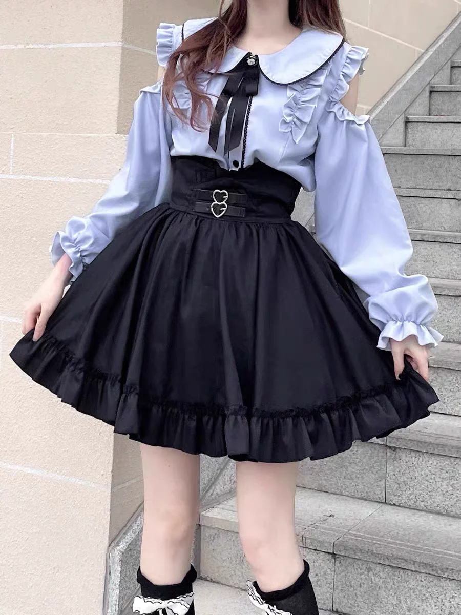 Kawaii однотонные японские блузки в стиле Лолиты с длинными рукавами для женщин, рубашки с открытыми плечами, модные милые блузки с оборками, топы
Kawaii однотонные японские блузки в стиле Лолиты с длинными рукавами для женщин, рубашки с открытыми плечами, модные милые блузки с оборками, топы