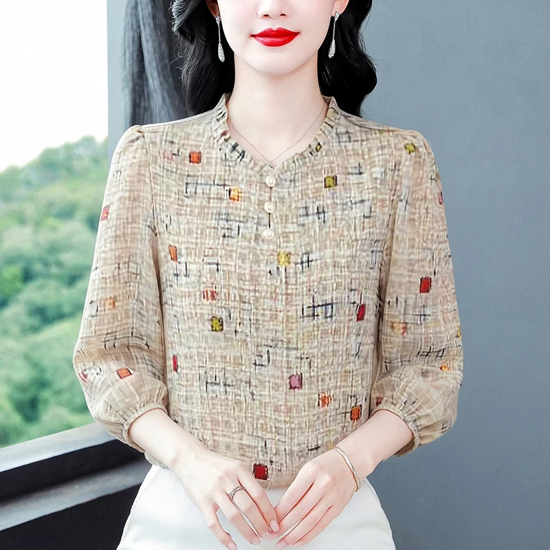 2026 Summer Floral Printed Shirt N3/4 Sleeve Chiffon Blouse Ruffles Collar Office Lady Women Tops
2026 Summer Floral Printed Shirt N3/4 Sleeve Chiffon Blouse Ruffles Collar Office Lady Women Tops