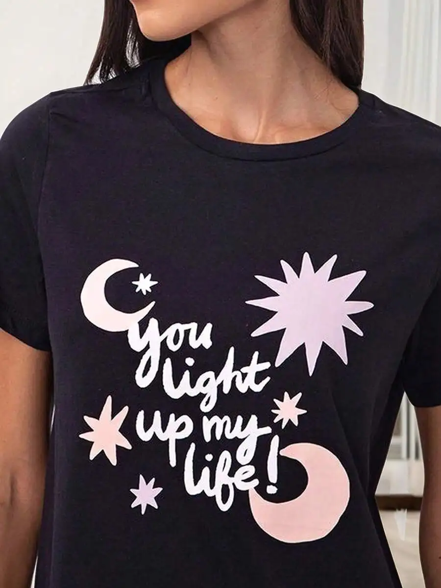 Women Casual Summer Letter Print Loose Short Sleeve Pajama Set
Women Casual Summer Letter Print Loose Short Sleeve Pajama Set