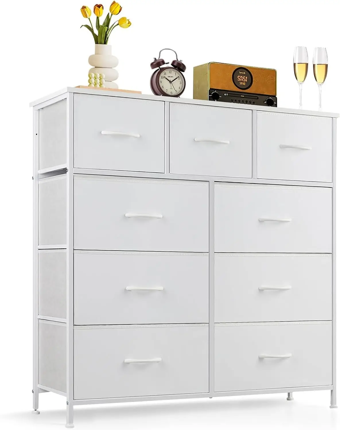 9-Drawer Dresser for Bedroom, Anti-Tip Tall Storage Organizer Chest of Drawers with Wooden Top and Metal Frame Fabric Bins fo
9-Drawer Dresser for Bedroom, Anti-Tip Tall Storage Organizer Chest of Drawers with Wooden Top and Metal Frame Fabric Bins fo