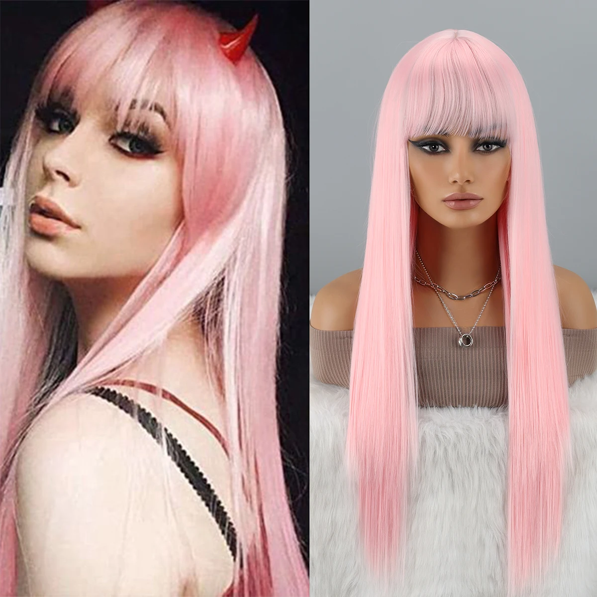 Pink Wigs with Bangs for Women Long Straight Pink Wig Colorful Synthetic Wig Natural Looking Hair Synthetic Wigs
Pink Wigs with Bangs for Women Long Straight Pink Wig Colorful Synthetic Wig Natural Looking Hair Synthetic Wigs