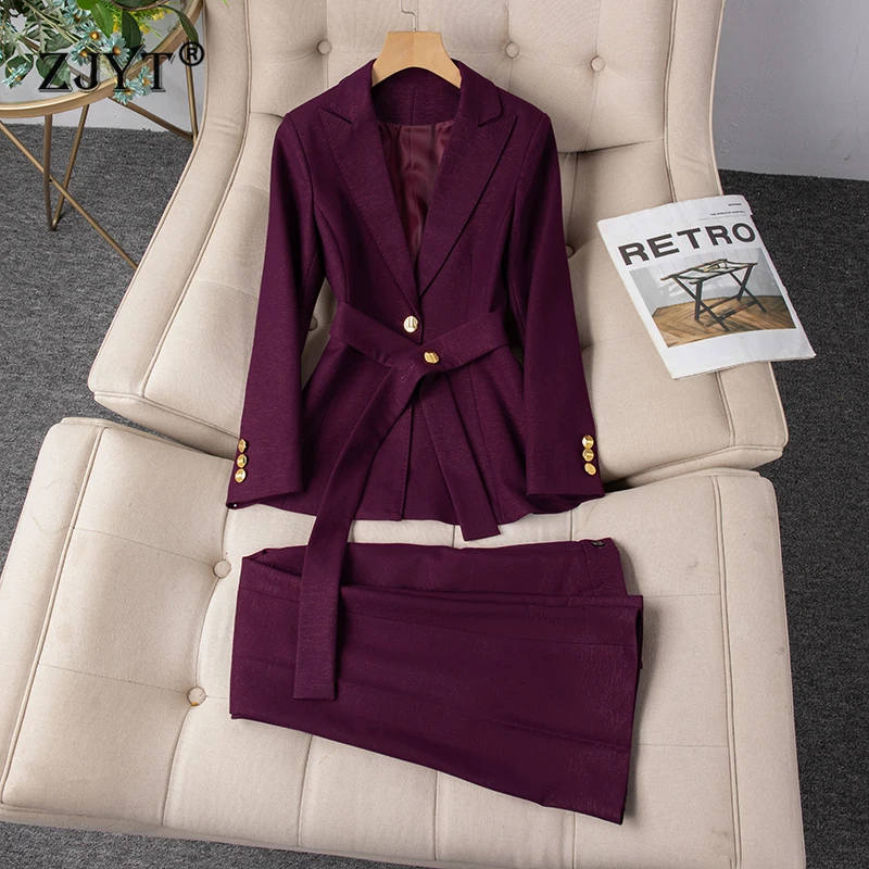 ZJYT Autumn New Fashion Women's Blazer Suit Pant Sets 2 Piece One Button Lace Up Jacket Trousers Suits Plus Size Business Wear
ZJYT Autumn New Fashion Women's Blazer Suit Pant Sets 2 Piece One Button Lace Up Jacket Trousers Suits Plus Size Business Wear