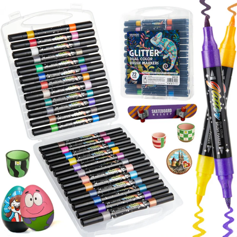 Dual Tip 48/72Color Glitter Art Markers,Quick-drying Ink Soft Tip for Drawing Coloring Graffiti Art Creation Stationery Supplies 
Dual Tip 48/72Color Glitter Art Markers,Quick-drying Ink Soft Tip for Drawing Coloring Graffiti Art Creation Stationery Supplies