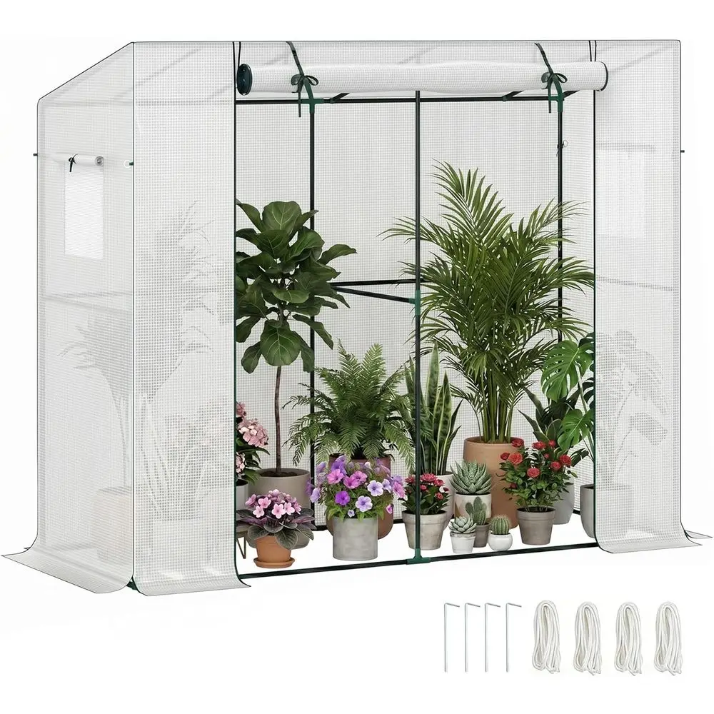 Portable Walk-in Greenhouse with UV-Protected PE Cover, Roll-up Door, and Mesh Windows, White
Portable Walk-in Greenhouse with UV-Protected PE Cover, Roll-up Door, and Mesh Windows, White